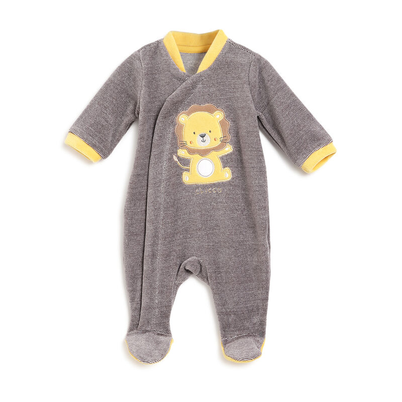 Infants Medium Grey Applique Front Opening Babysuit image number 0